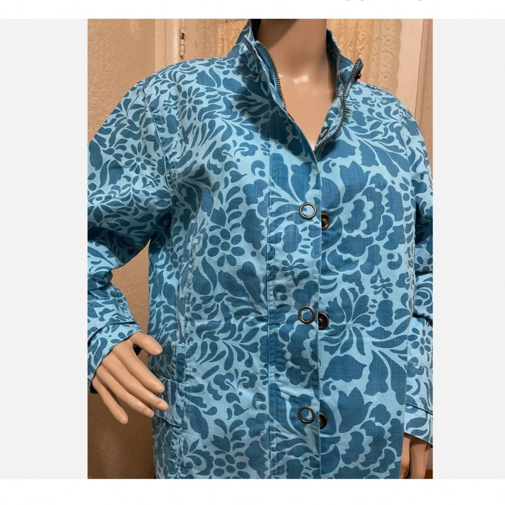 Coldwater Creek Damask Blue Medium Full Zip With Snaps Jacket New with TAG - Picture 1 of 10